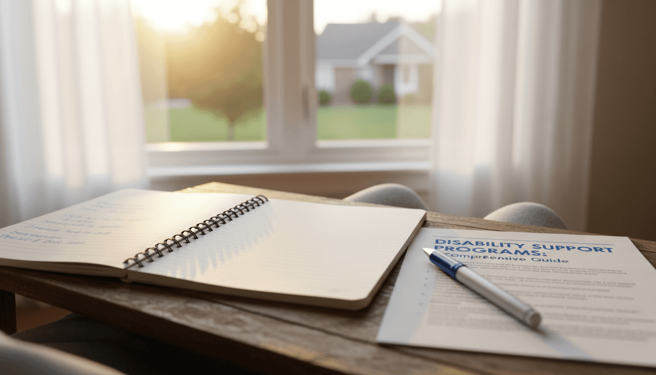 Notebook with a guide on a lap desk
