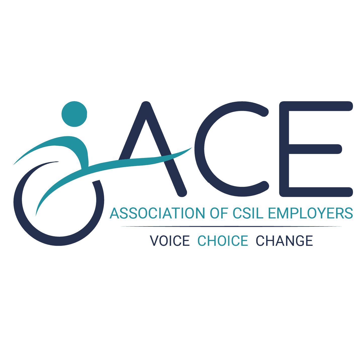 ACE Association of CSIL Employers logo with wheelchair graphic and tagline Voice Choice Change.